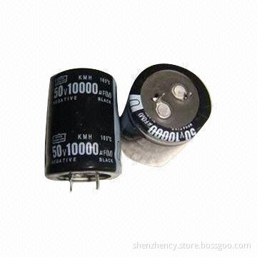 10,000μF Electrolytic Capacitors with 50V Rated Voltage Range, RoHS Directive-compliant